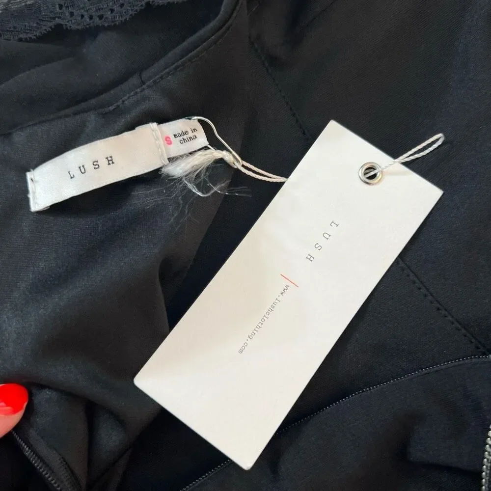 Lush Lulus Black Perfect Evening Lace Skater Mini Dress Small NWT - Picture 10 of 11